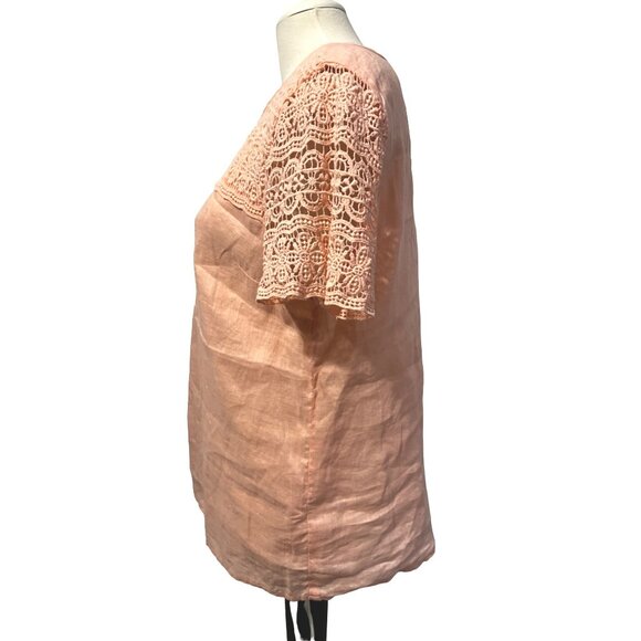 J. Crew Peach Linen & Lace Blouse Sz 10 (Medium) Womens 100% Linen - Picture 7 of 9